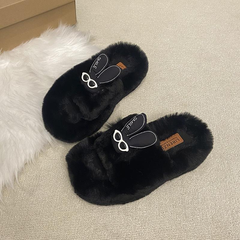 Plüschige Hausschuhe mit dicker Sohle für Damen zum Tragen 2025 neue Herbst- und Wintermode vielseitige Baumwollhausschuhe für draußen