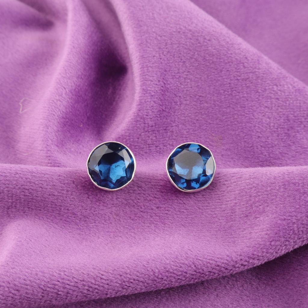 Round Natural London Blue Topaz 925 Silver Butterfly New Stud Earrings Jewelry EE-150-14