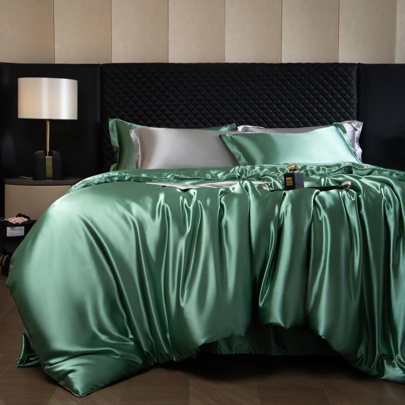 Double-Sided Washable Silk Bedding Set: Sheet, Duvet Cover, Bed Skirt