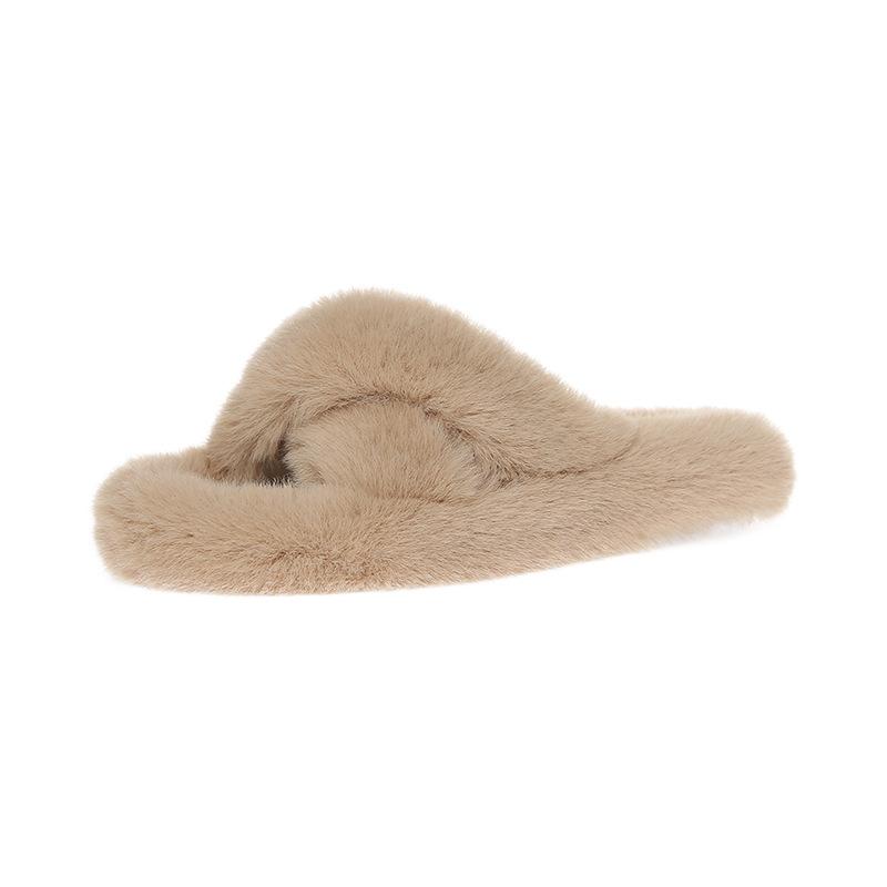 Premium hair slippers women's wear autumn and winter Korean version versatile 2025 new cross cotton mop office home
