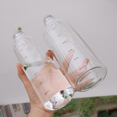 500/750ml Large Capacity Glass Bottle With Time Marker Cover For Water Drinks Transparent Milk Juice Simple Cup Birthday Gift