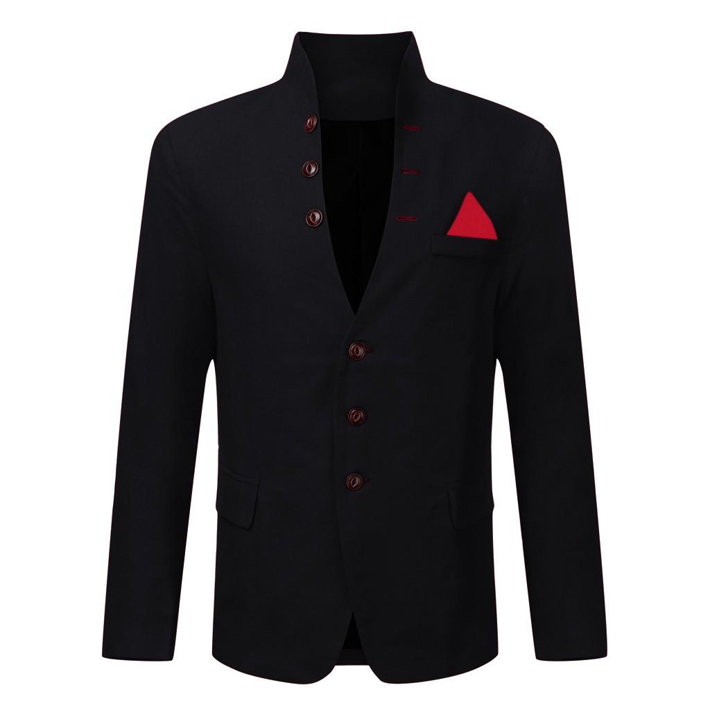 

Fashion Men s Casual Long Sleeve Jacket Stand Neck Coat L чёрный