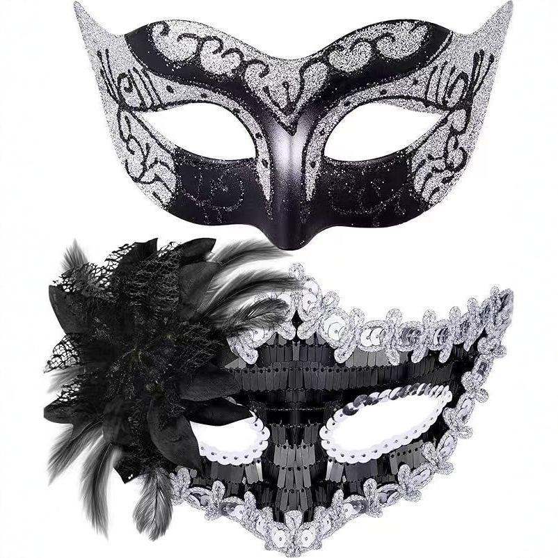 Venetian Painted Phantom Mask Halloween Carnival Party Jazz Half Face Mask Curved Horn Gold Glitter Decor Unisex