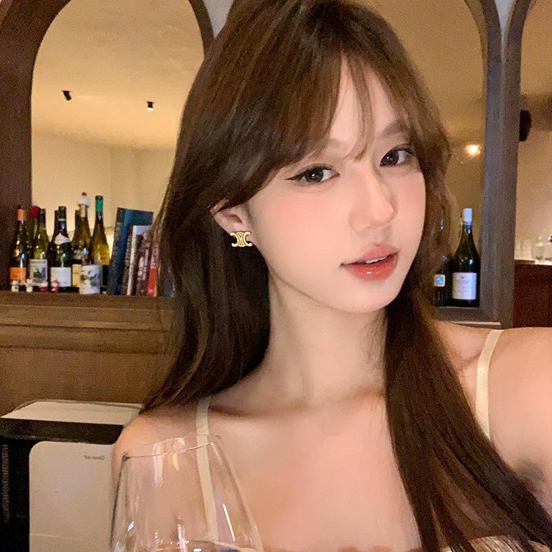 1 Pair Copper Silver Needle Fashionable Double C-Shaped for Women Girls Earrings Hypoallergenic Gold-Plated Stud Ear