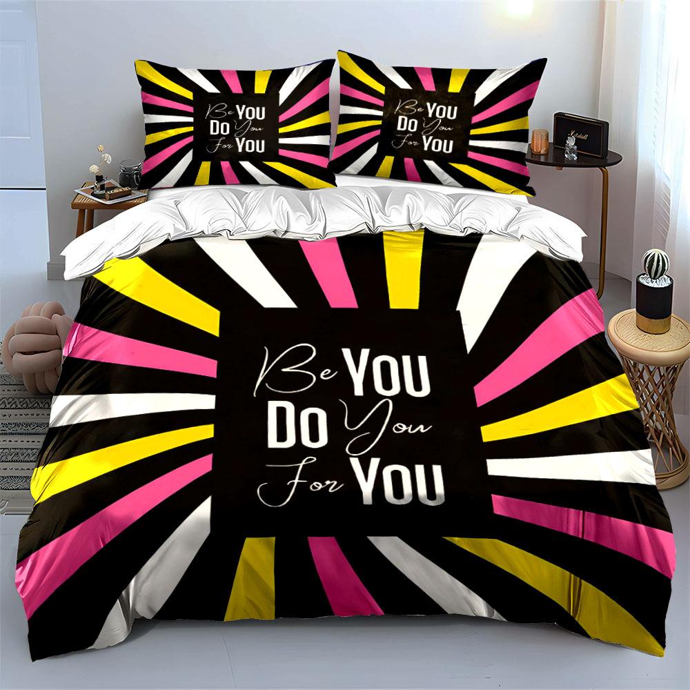 Bold Motivational Stripes Bedding Duvet Cover Set Duvet Cover Pillowcases (1*Duvet Cover 2*Pillowcases, without duvet insert)