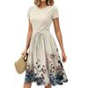Mote Dame Casual Belte Kortermet Rund Hals Geometrisk Trykk Spleiset Elegant Temperament Kjoler