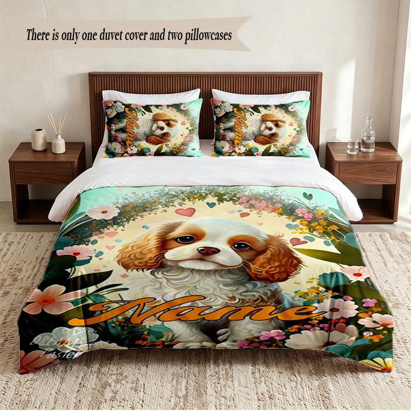 Cute PUPPY Personalized Custom Name 3‑Piece Bedding Set Soft Duvet Cover Set For Bedroom Home Decor