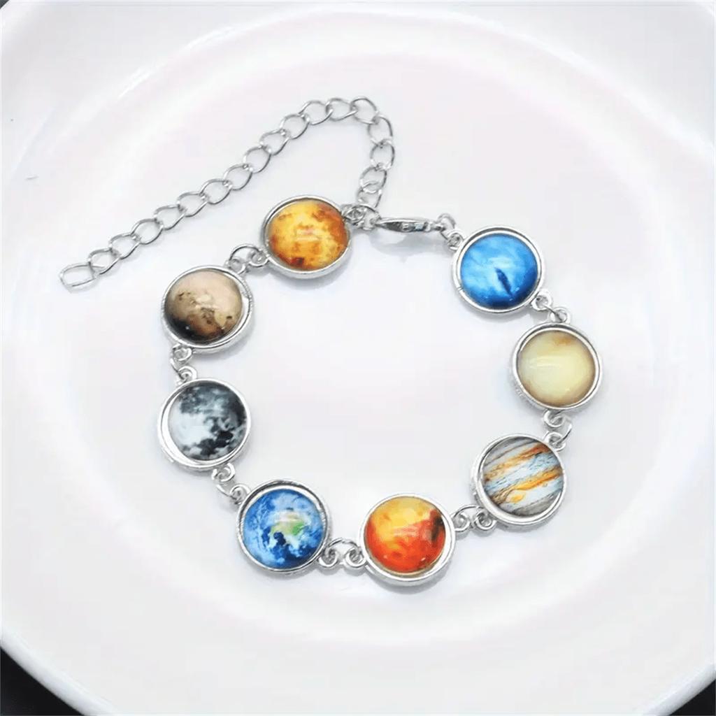 Galactic Charm Bracelet - Space Planet Solar System Inspired, Earth, Moon Fashionable Galaxy Nebula Jewelry
