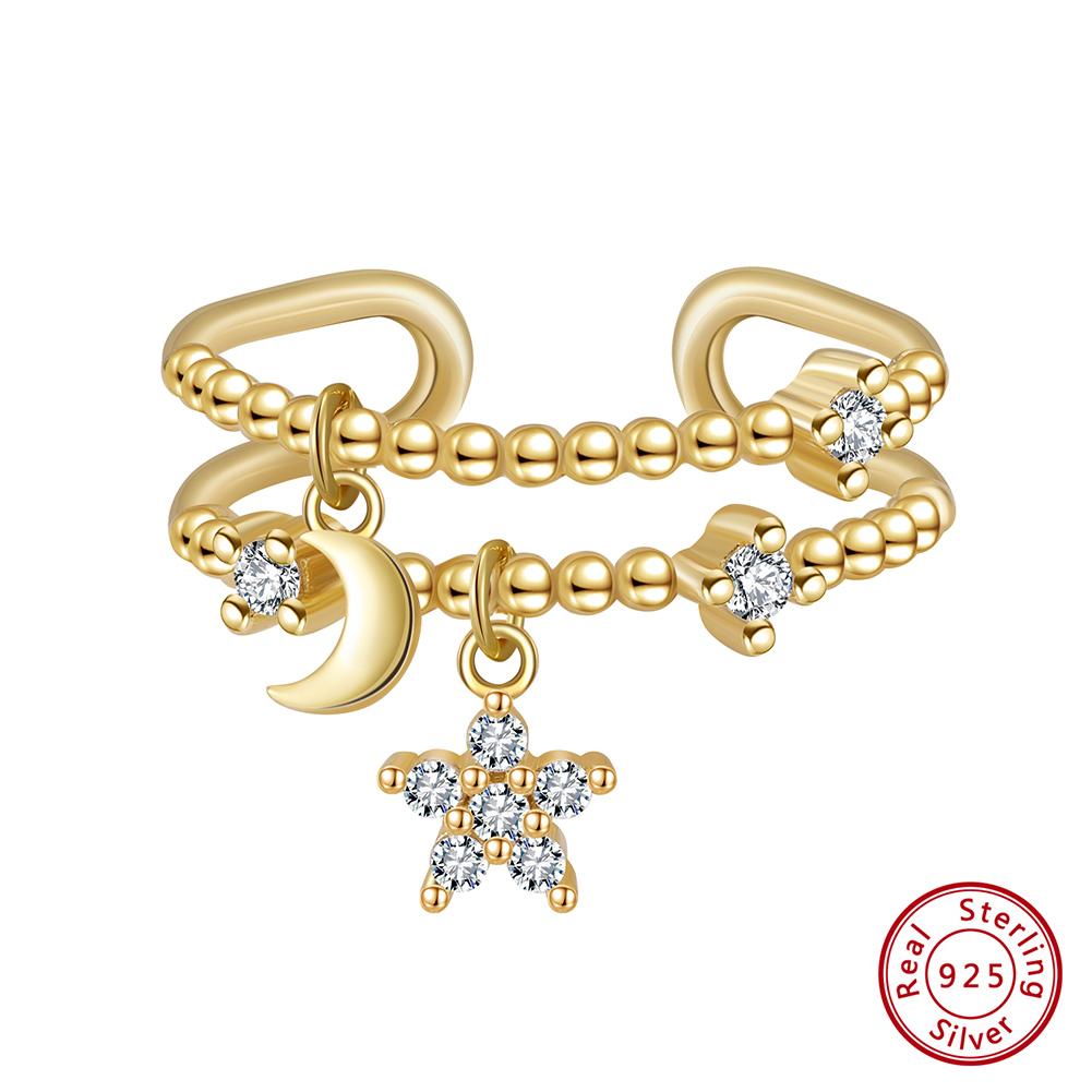 Effie Queen 925 Sterling Silver Zirconia Pendant Open Rings Wedding Tassel Chain Promise Ring Finger Band Fashion Jewelry Gift