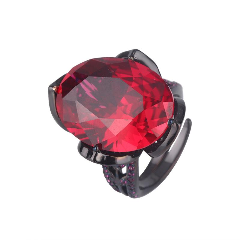 Jewelry Copper Bottom Gold-Plated Simulation Corundum Egg-Shaped Black Gold Light Luxury Ring Women 15 * 20