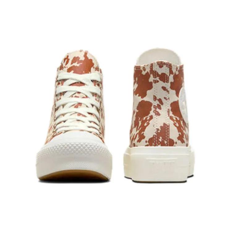 Converse Womens All Star Lift Platform High 'Animal Print' (women's sizes) Egret / Brown / Gold Canvas Shoes A10141C