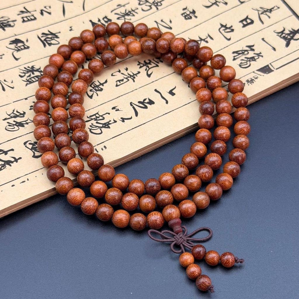 Golden Sandalwood Buddhist Prayer Beads Bracelet - 108 Beads, Wooden Wenwan Ornaments for Men, Women, Couples