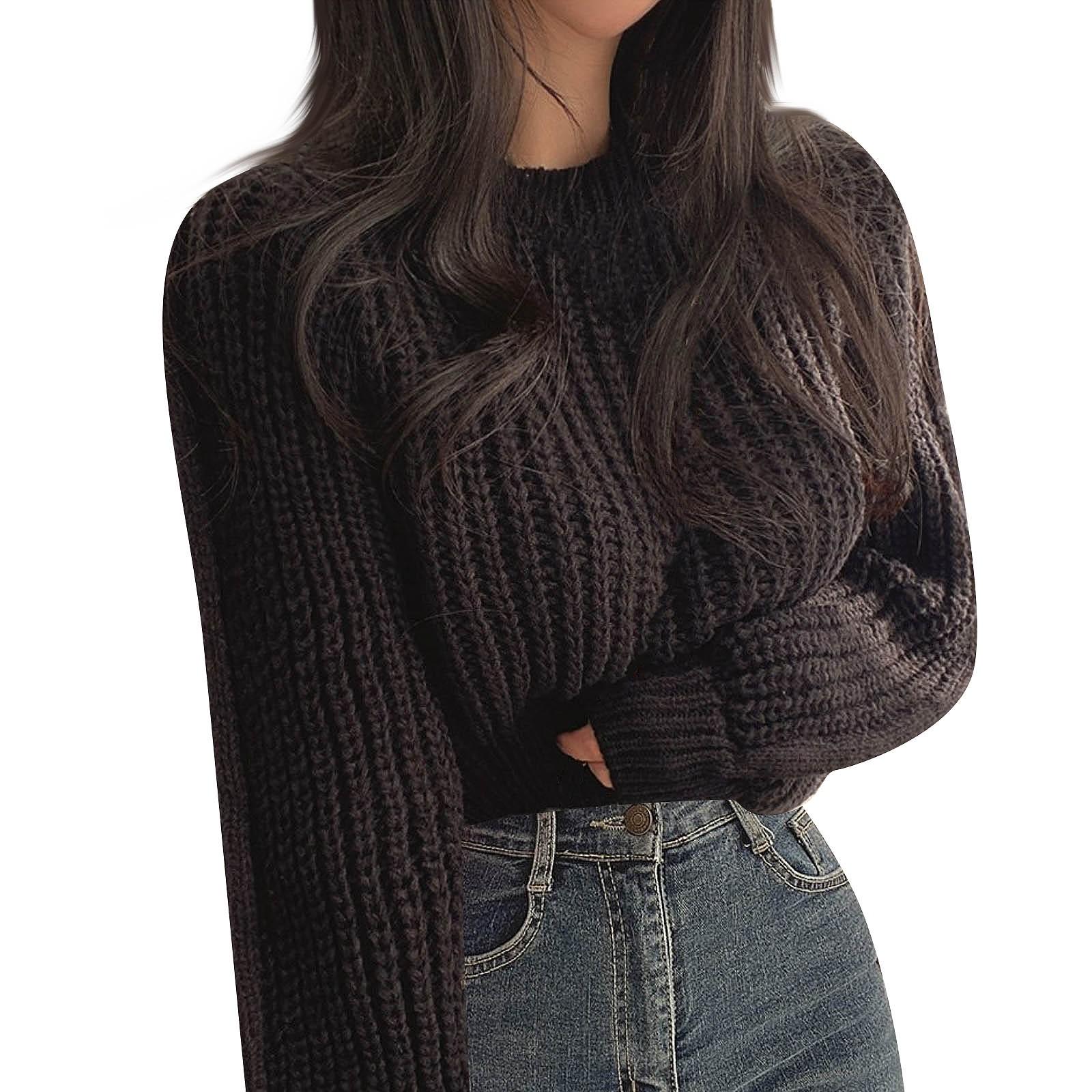 Свитер с рукавами-фонариками женский зимний модный свободный пуловер вязаный топ One Size 1829₽