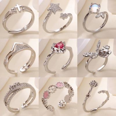 Hot-selling K Gold-plated Ring Women's Cross Diamond-set Ring Adjustable and Simple