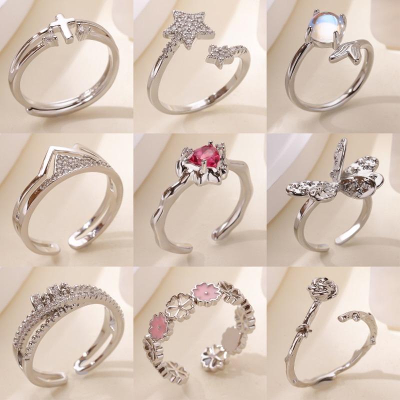 Hot-selling k gold-plated ring women's cross diamond-set ring adjustable and simple