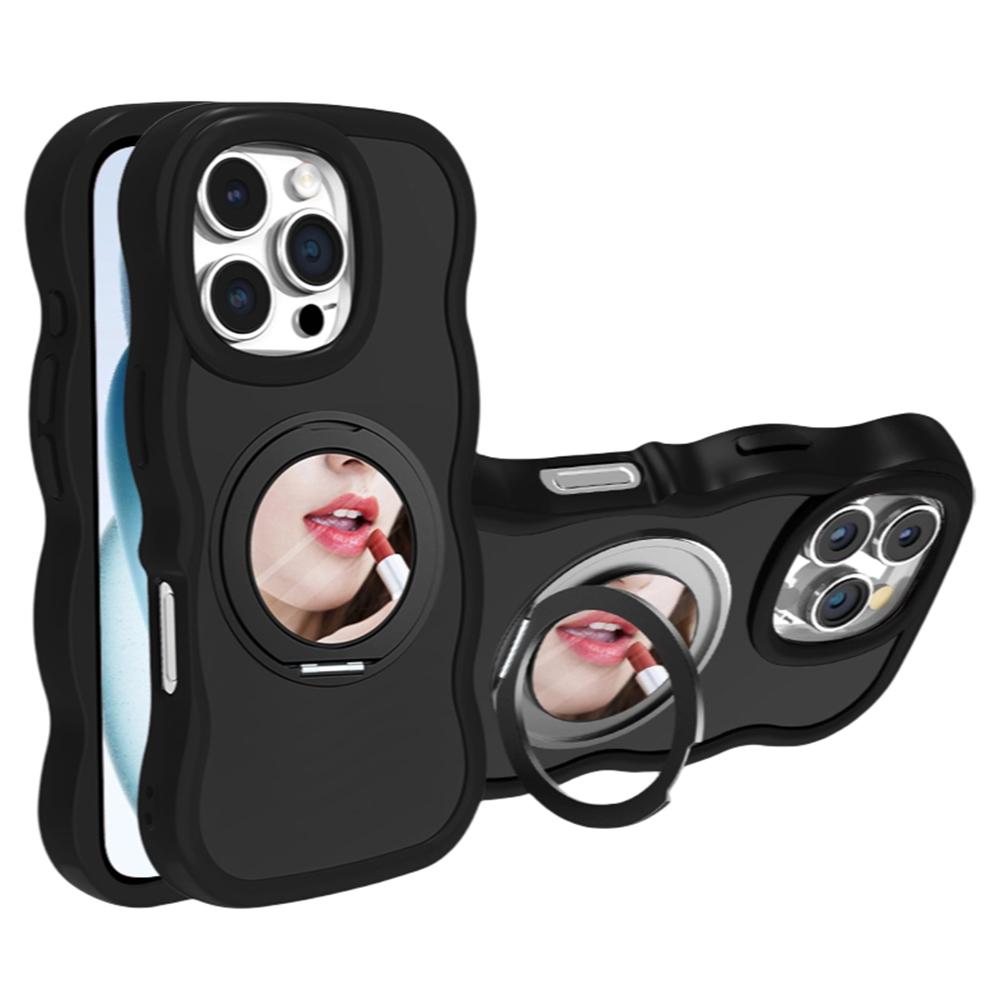 For iPhone 16 Pro Max Magnetic Case Wave Edge TPU+Acrylic Phone Cover with Mirror Kickstand