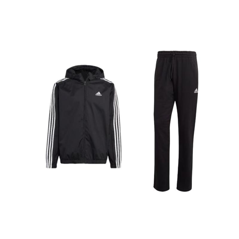 

Adidas Striped Hooded Long Sleeve Mid Waist Straight Leg Pants Casual Sports Suit Men suit Black IC9425+IB0384 S