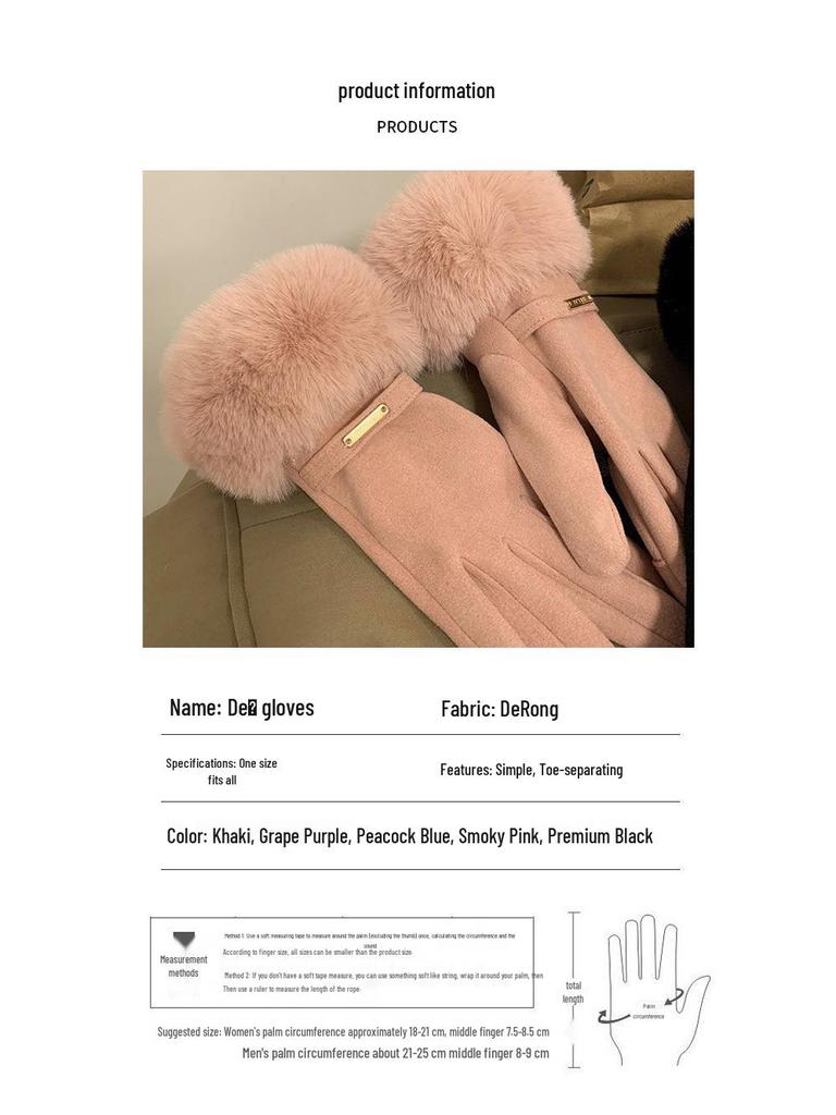 Damen Samt Kunstkaninchenfell Touchscreen Fahrradhandschuhe - Winddicht, Warm, Fleecegefüttert für Herbst & Winter