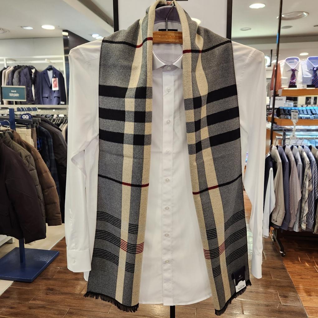 Men's Winter Soft, High-Quality Material Silk Rayon Blend Gray with Beige Check Muffler VM1N4BR115I01