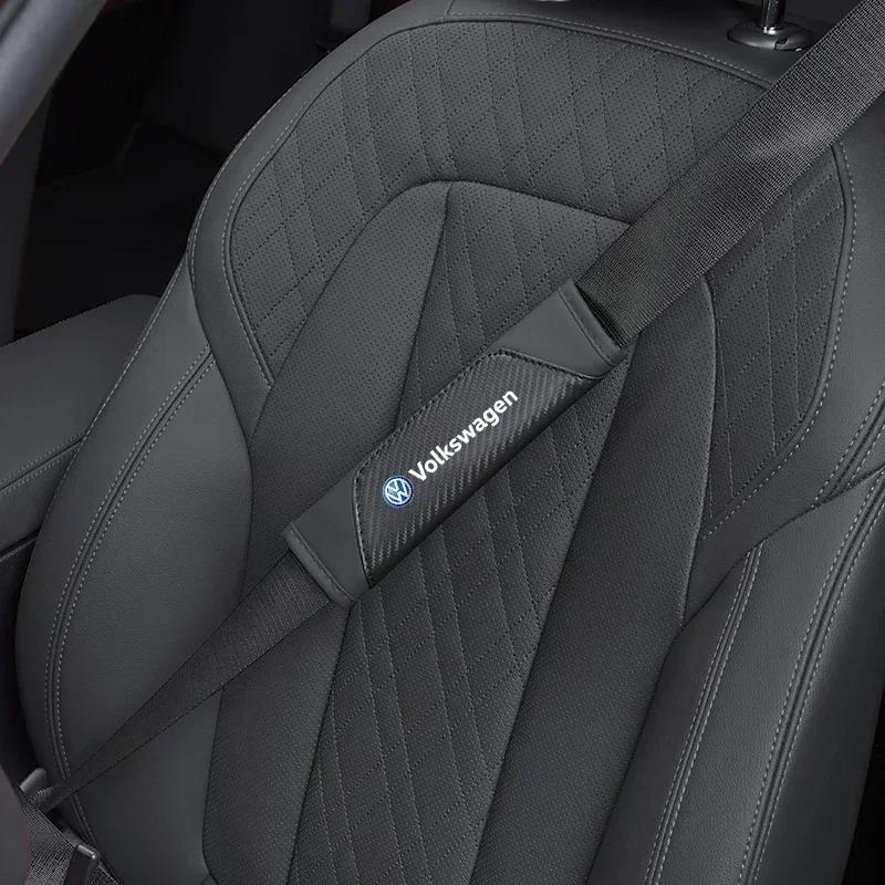 qwe3For VOLKSWAGEN Car Seat Belt Shoulder Pad Leather Seat Belt Cover For Volkswagen Golf Passat B6 Amarok T5 Phaeton CC Tiguan GTI