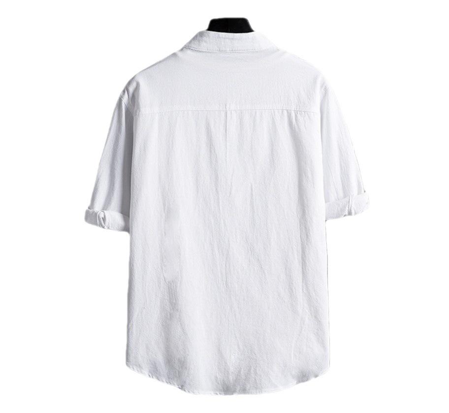 Men's Summer Korean-Style Short-Sleeve Lightweight Shirt Stylish Solid Color Oversized Stand Collar Cardigan