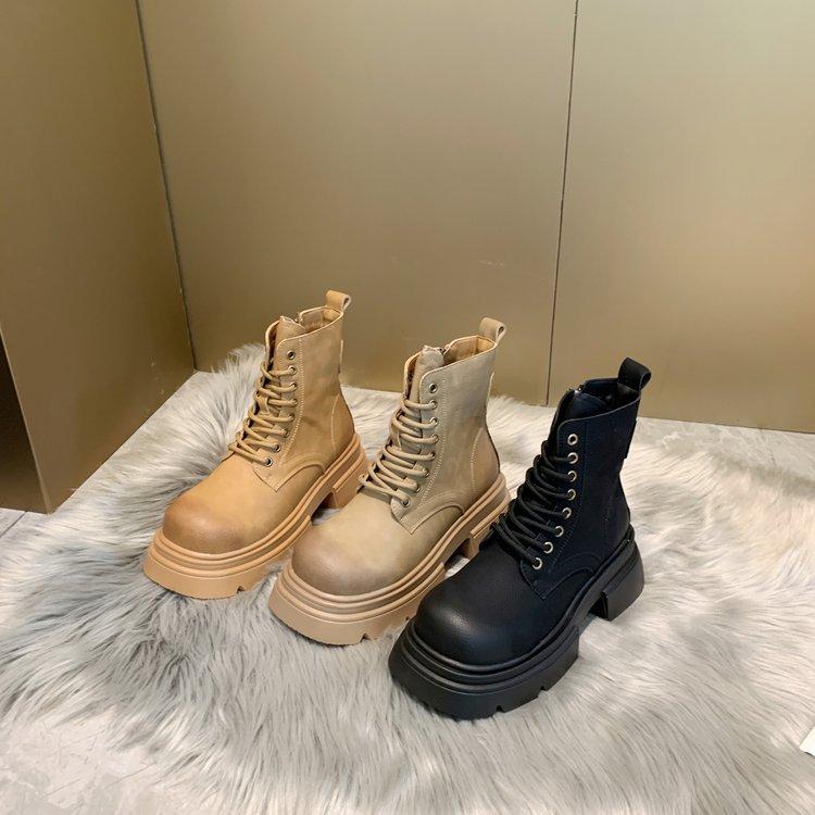 Plateausohlen-Martin-Stiefel Damen 2025 neu Sommer vielseitig ins Britischer Stil erhöht dickabsätzig Lokomotiv-Kurzstiefel Tide