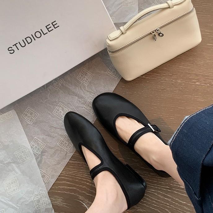 Sheepskin Version~ Well-behaved Round Head Minimalist Word with Shallow Mouth Girl Mary Jane Shoes Women's Leather Flat-soled Single Shoes Laden Shoes