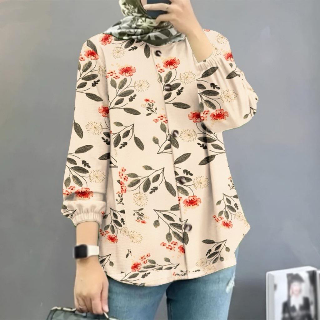 2025 Damen Bluse mit Blumenmuster und Puffärmeln - Mode aus dem Nahen Osten