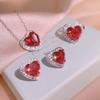 Silver High Quality Natural Garnet Ring Pendant Stud Earrings Three Piece Set Women's Party Birthday Jewelry Gifts