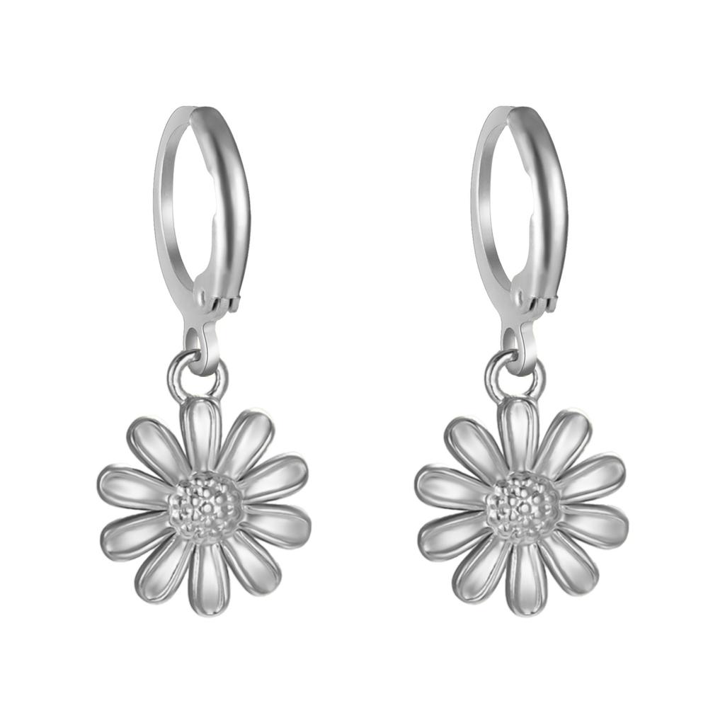 Bohemian Gold Hoop Earrings for Women with Daisy and Sunflower Pendant Charm