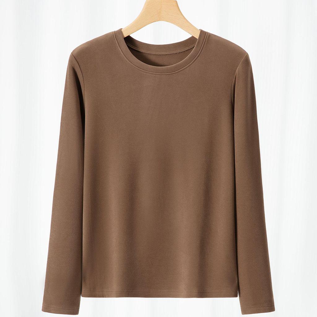 Women's Slim Fit Tencel Fleece Crew Neck Long Sleeve Top for Autumn/Winter