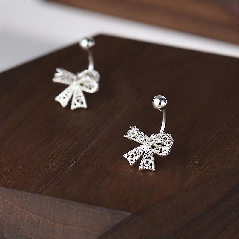 Earrings, Fashionable Hollow Bowknot Screw Back Lace Trim Stainless Steel Ear Jewelry