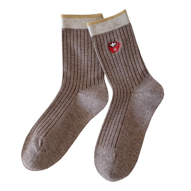 Boneless Cartoon Embroidery Cute Warm Socks Medium Tube Socks College Style Versatile Stockings Cotton