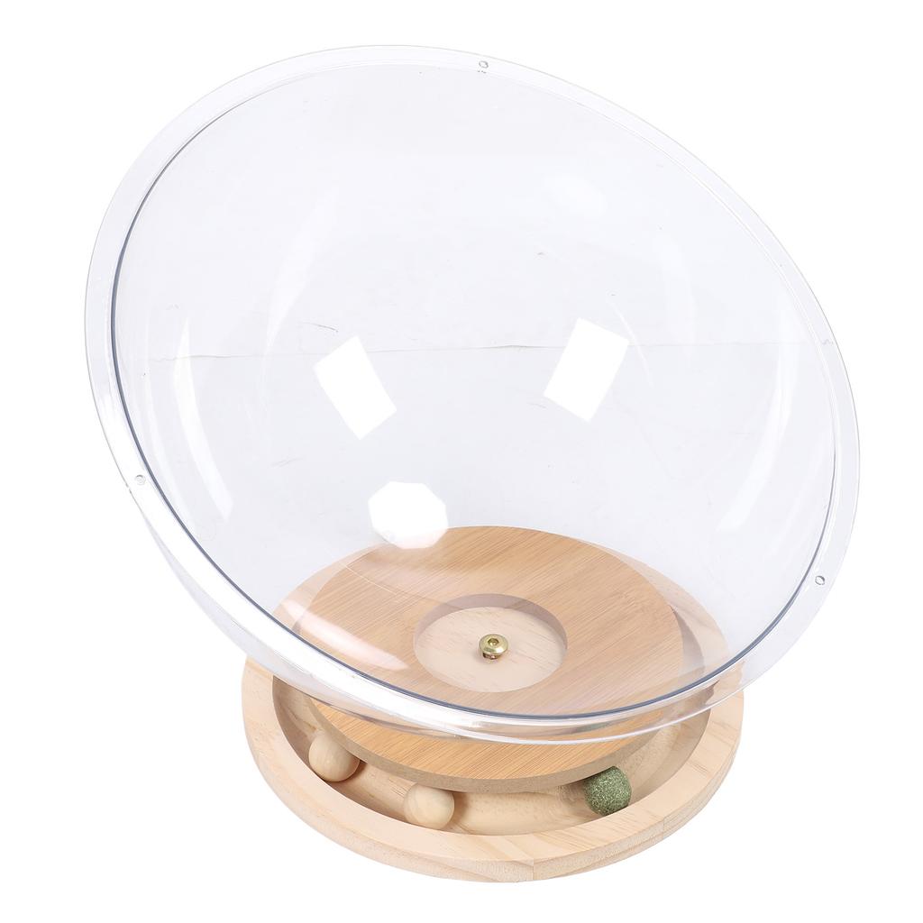 Space Capsule Cat Bed Clear Acrylic with Wood Turntable Catnip Ball Track Toy Elevated Cat Bed for Cats Sleeping Playing