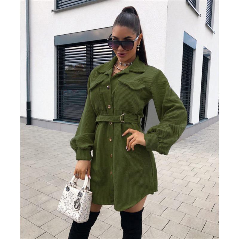 Autumn/Winter Corduroy Shirt Dress with Pockets - New Collection