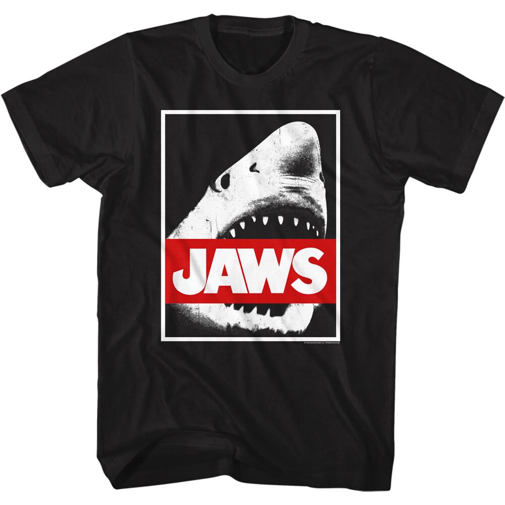 Jaws 70 Thriller Movie Framed Shark Red Bar Jaws Logo Men T Shirt XXL