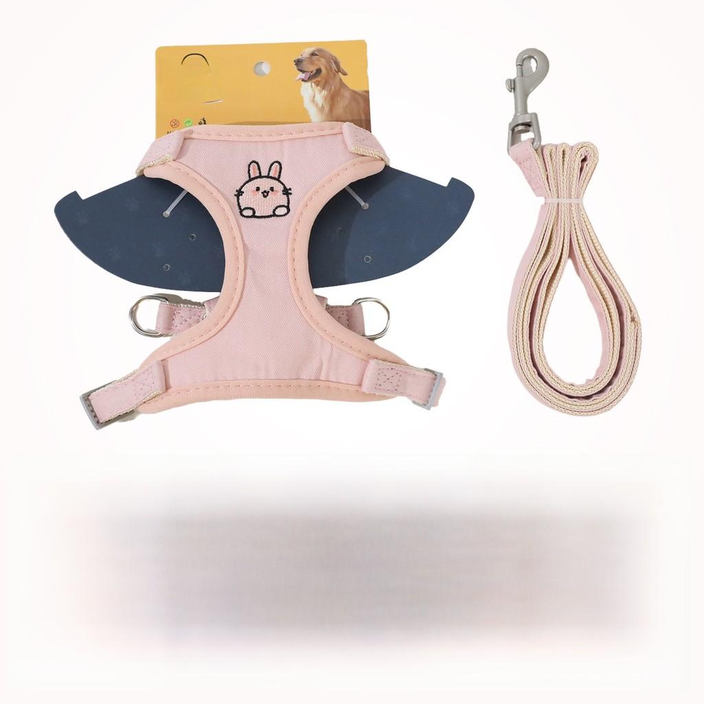 

Dog Harness Leash With Embroidered Cartoon Design For Small And Medium Pets S рожевий
