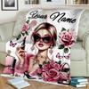 1PC Custom Name Fashionable Beauty Flowers Outdooor Flannel Blankets Throw Blanket All-Season Throw Gift Bedspread for Couch, Bed, Camping Holiday Bir