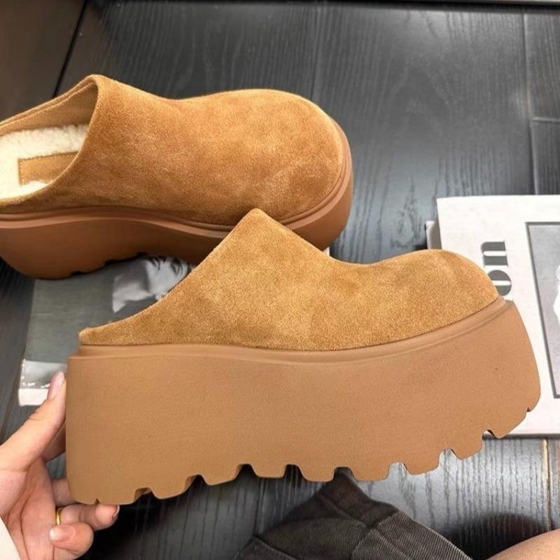 Big Head Bread Shoes Women's New Autumn and Winter Half-pedal Slippers Small Muffin Thick Bottom Increases