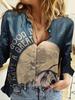 Women's Casual Long Sleeve Abstract Printed Shirt Office Womens Elegant Slim Button Down Shirt Spring Chunky Lapel Tops