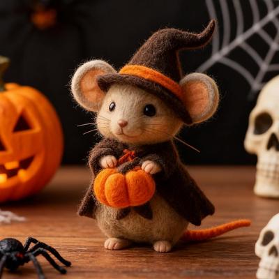 2025 New Cartoon Wool Felt Mouse Pocket Handmade Halloween Cute Ghost Pumpkin Mouse Felt Ornament DIY Finished Product