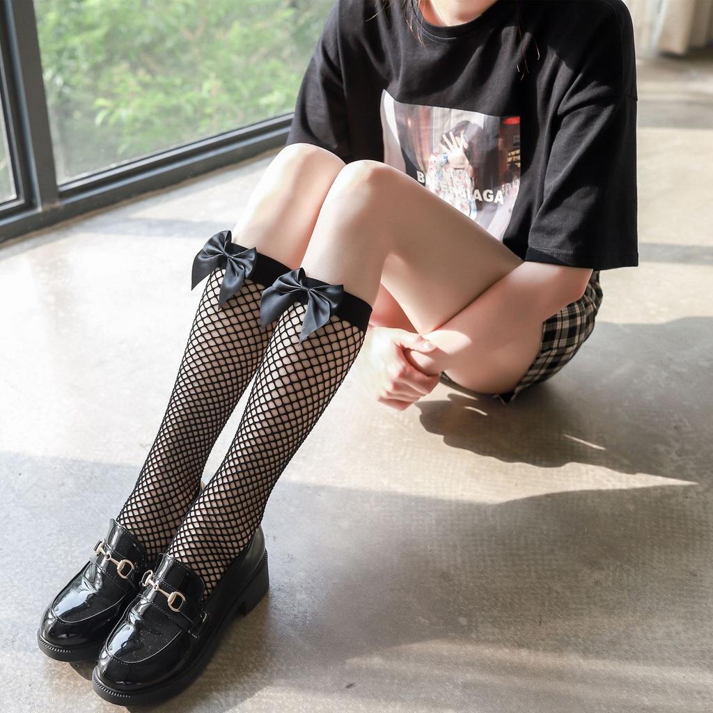 Lolita White Socks Women'S Calf Mid Tube Socks Japanese Cute Bow Jk Lolita Fishnet Socks Calf Socks