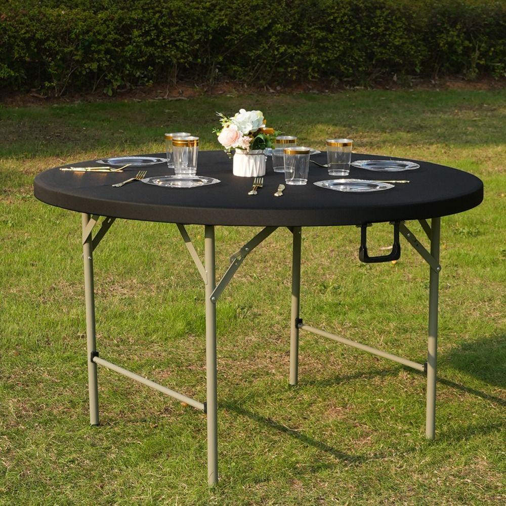 Solid Color Round Table Cover Elastic Picnic Table Cloth Durable Table Protector  Party Decor