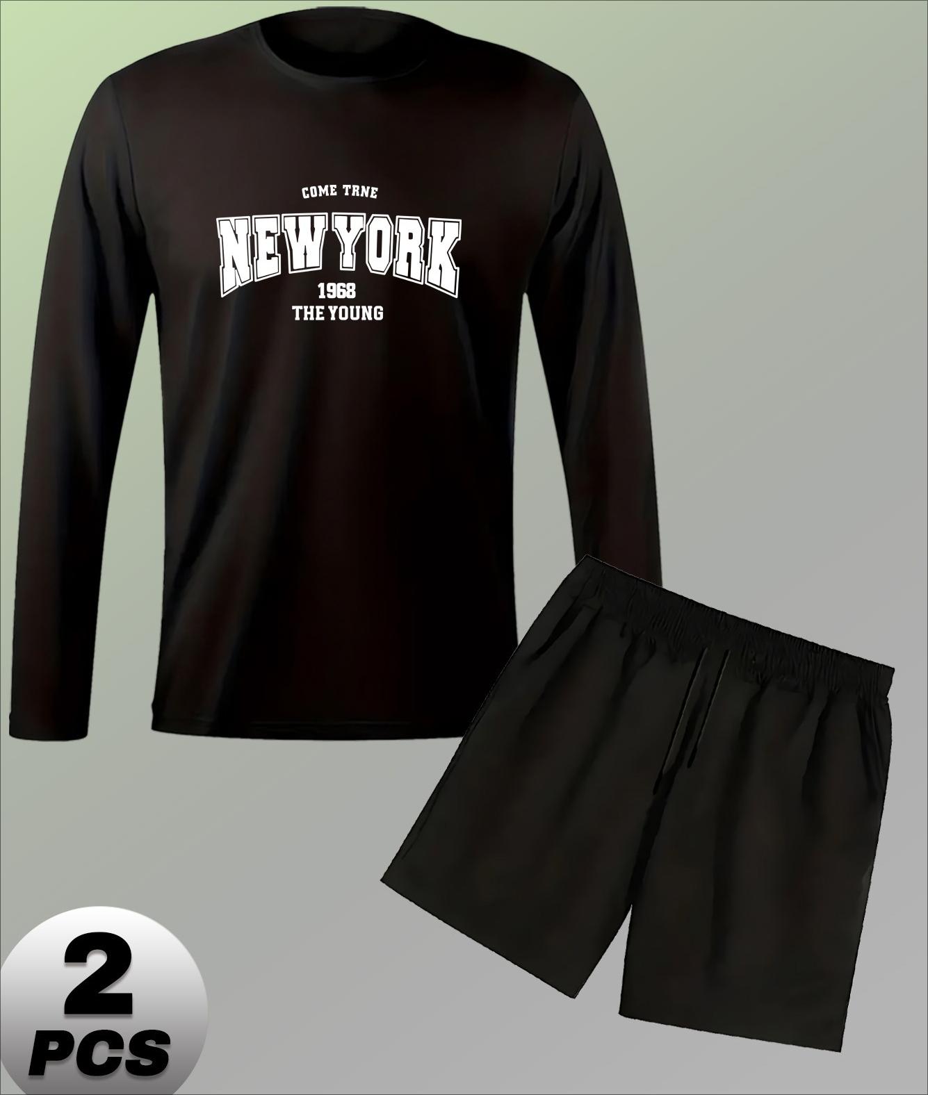 

Men s Long Sleeve & Shorts Set, Comfortable for Home Lounge & Casual Outings L чорний