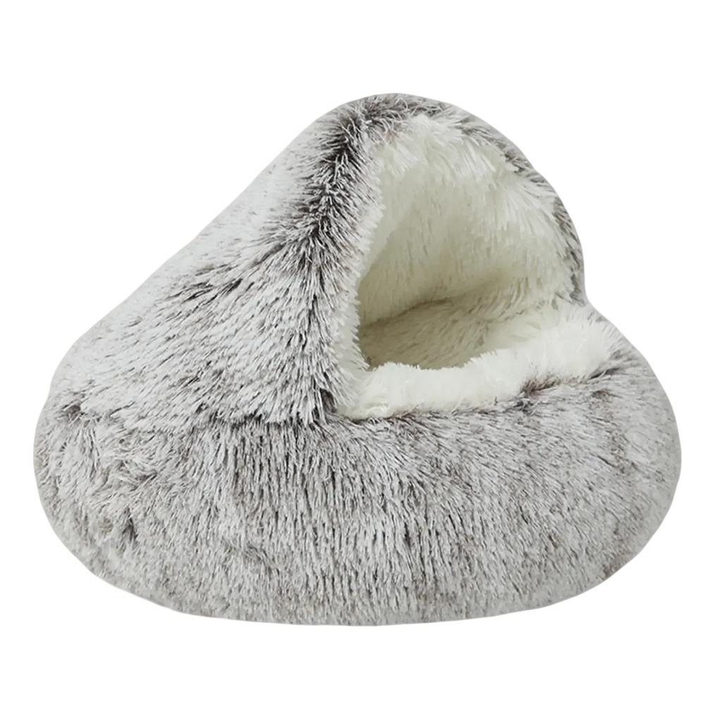 Plüschiges Haustierbett mit Kapuze, Warmes Semi-, Geschlossenes Haustierbett, Geeignet für den Innenbereich, Bequemes Haustierbett, Auch für kleine Hunde geeignet, Nicht-, Unterseite.