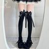 Cream Velvet Over-the-Knee Swallowtail Bow Socks for Girls