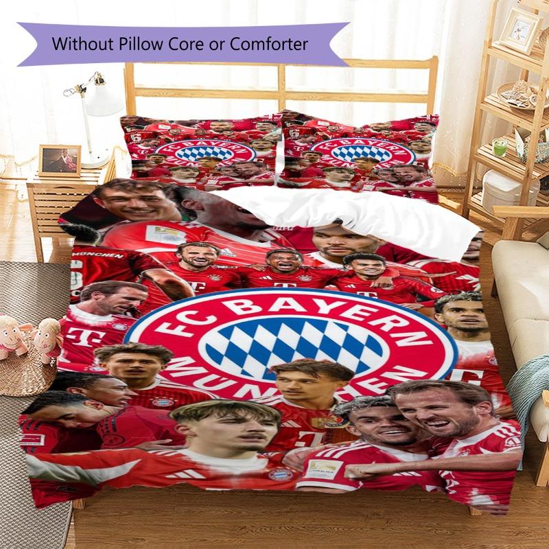 FC Bayern Munich All Players Collage 3PCS Bedding Set Duvet Cover with 2 Pillowcases, Team Logo Soccer Print Bed Linens for Fans