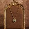 Vintage Emeral Green Glazed Pendant Necklace Shiny Gold Color Palace Style Summer Jewelry Bohemian Accessories for Women