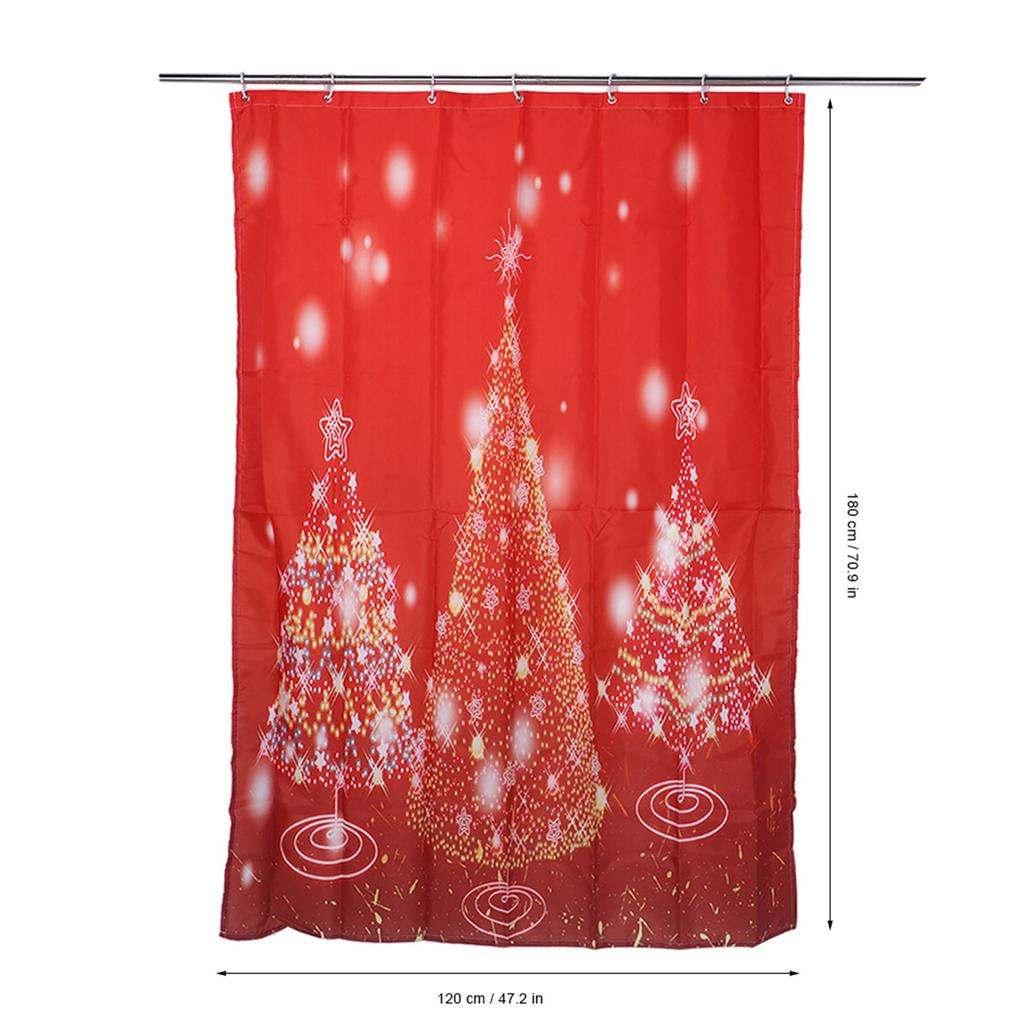 120x180cm Christmas Tree Print Pattern Waterproof Bathroom Bath Shower Curtain with Hooks