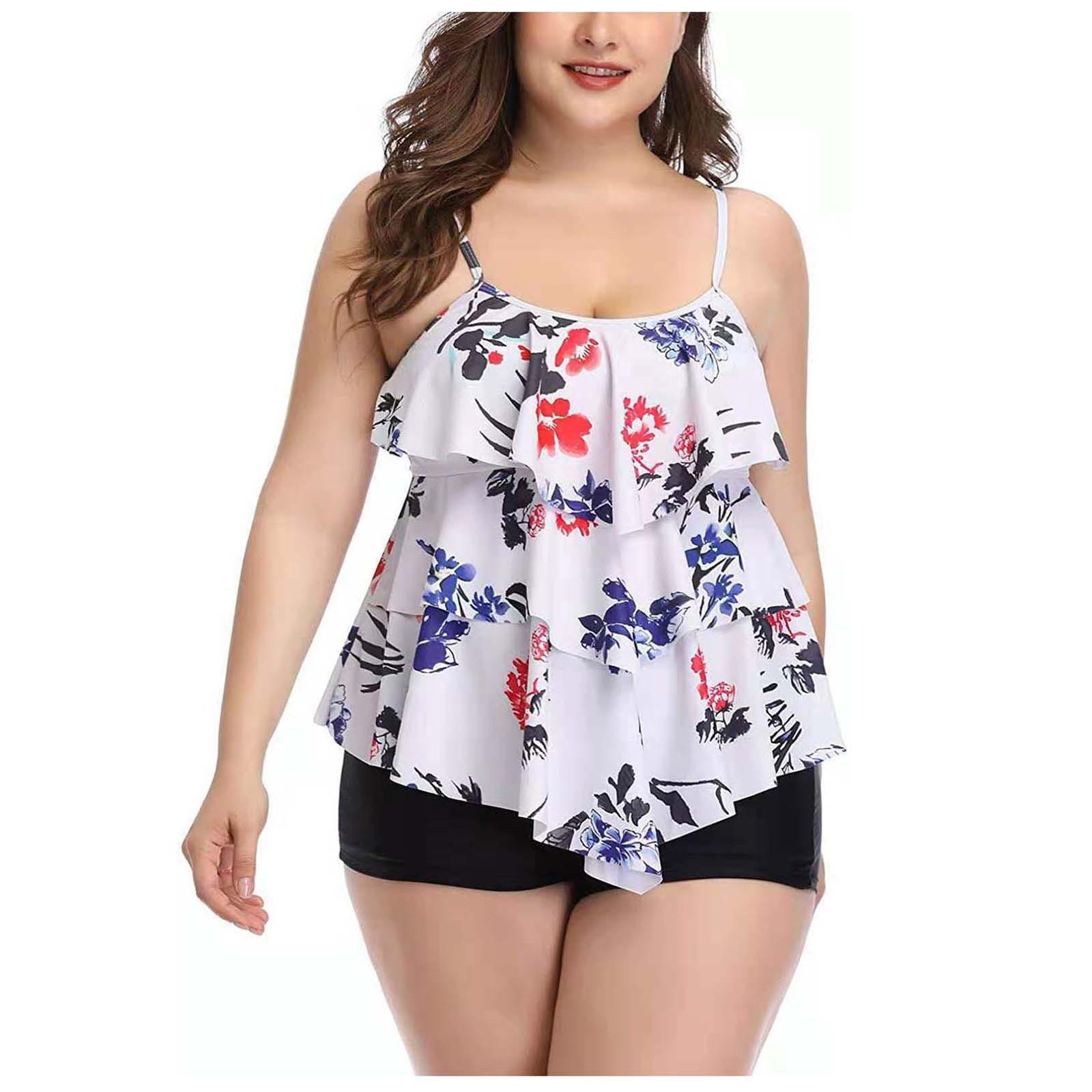 

Женский модный купальник большого размера с высокой талией, на завязках по бокам, с принтом, с нагрудными подушечками, без стального бюстгальтера L белый